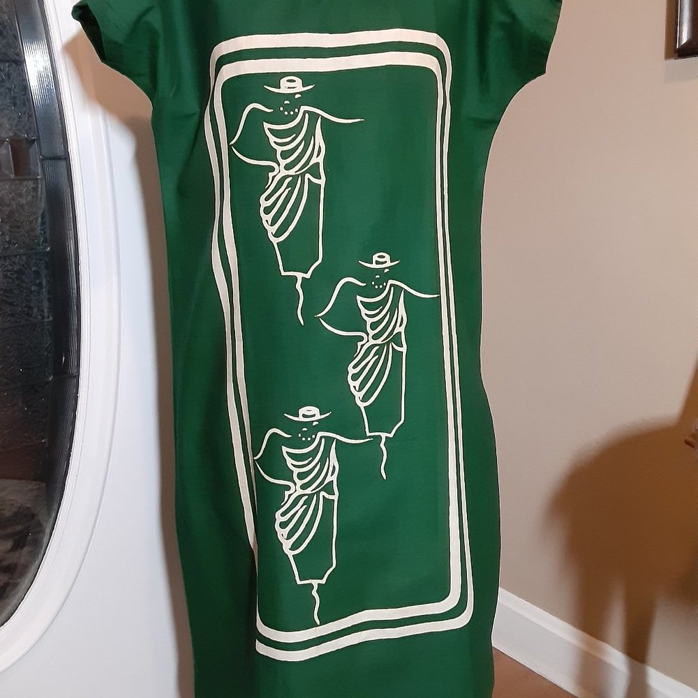 Vintage Green & Ivory Fashion SHIFT DRESS Cotton